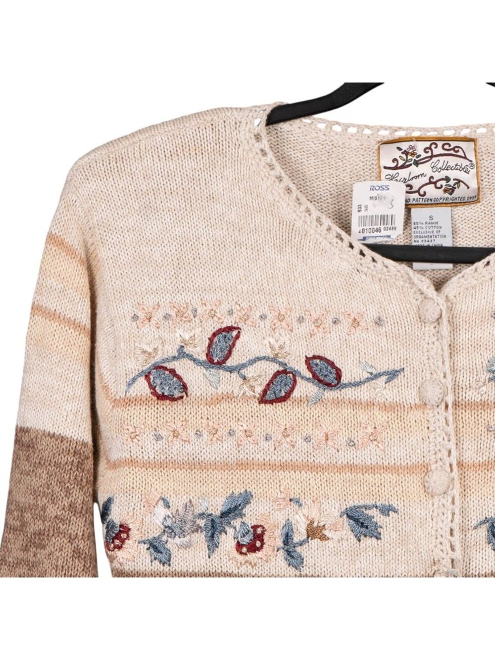 VTG Cardigan Sweater S Women 90s MomCore Beige Paisley Floral Boho Cottagecore - Picture 2 of 6